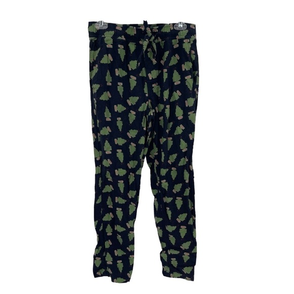 J. Crew Printed Flannel Pajama Pants Blue Christmas Tree Print Naughty Nice S - Picture 1 of 6